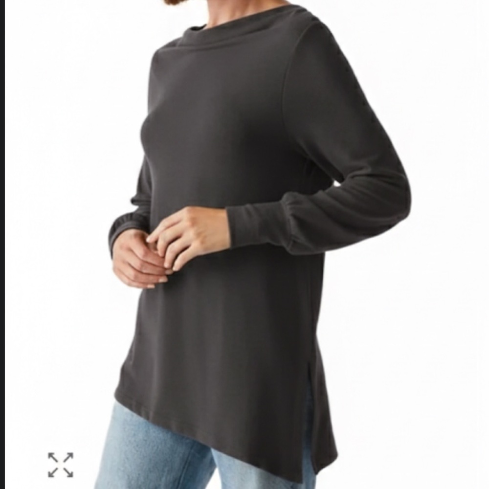 NWT Michael Stars Giulia Asymmetrical Top Madison Brushed Jersey Charcoal Size L